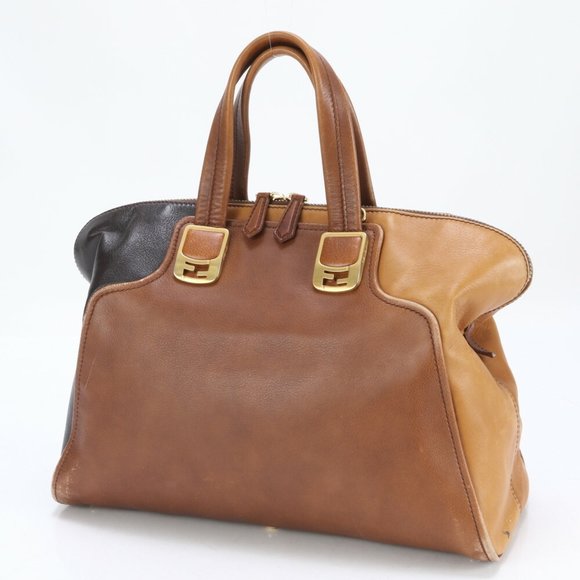 Fendi Chameleon Leather Handbag Tote Genuine Brown Women's - Picture 2 of 15